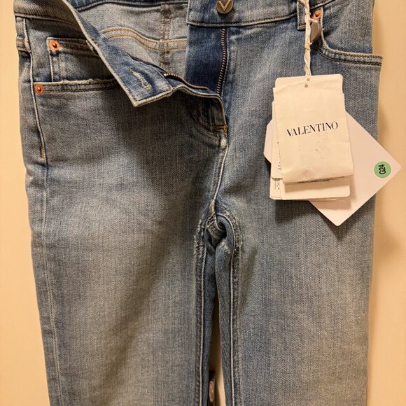 Valentino Straight Leg Jeans with Floral Embellishment w/ Tags - Picture 4 of 5